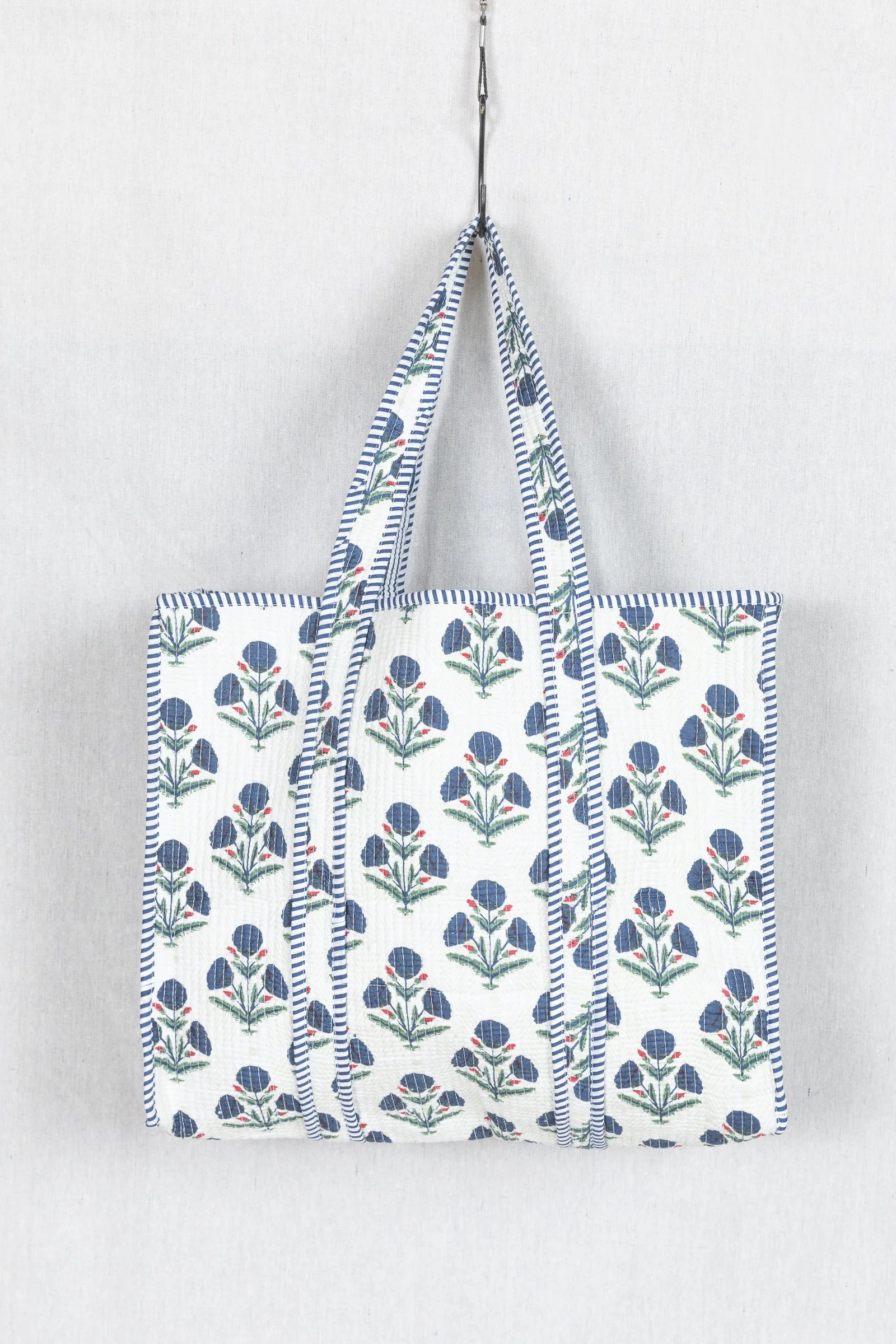 Triple Bloom Block Printed Tote Bag
