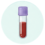 A test tube filled with a red liquid, capped with a purple lid.