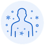 Outline of a human figure with snowflakes around it, representing cold or winter.