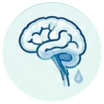 Illustration of a brain with a tear drop representing sadness or emotional distress.