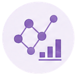 Graph with connected nodes and bar chart, all in purple