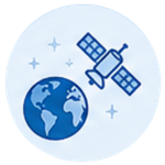 Earth and a satellite orbiting in space with stars