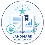 Landmark Publications logo featuring a blue star, a globe, and two open books encircled by text.