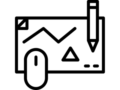 Icône studio design intégré : validation des fichiers, préparation des gabarits et harmonisation des couleurs.