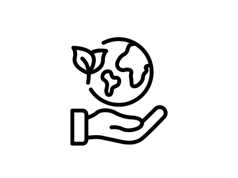 Icône durabilité maximale : main tenant une planète, engagement pour des objets média durables.