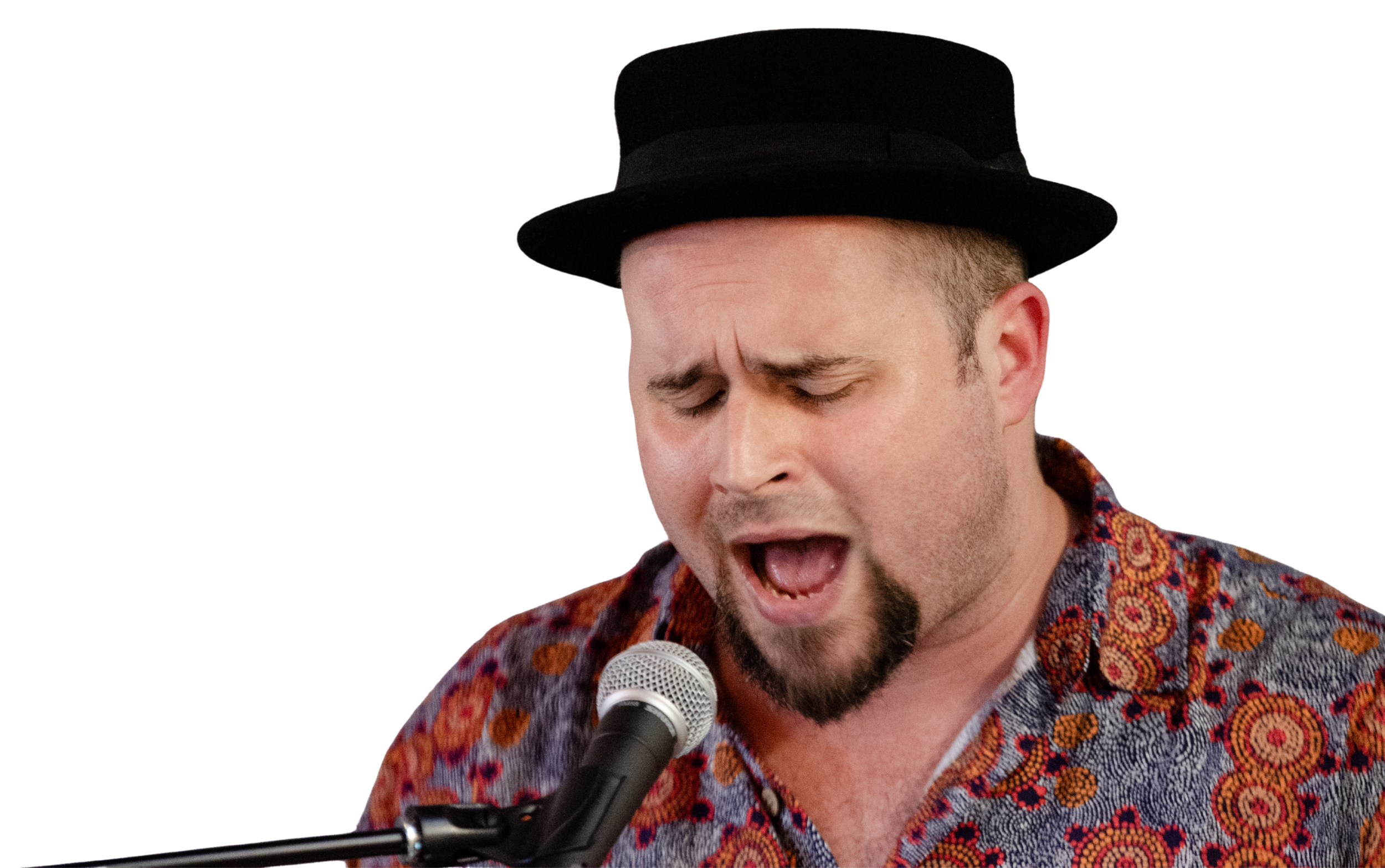 Live performer singing into a microphone