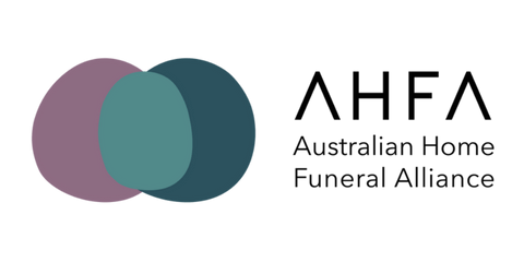 Logo for AHFA, the Australian Home Funeral Alliance, featuring overlapping circles and blue and purple colours.