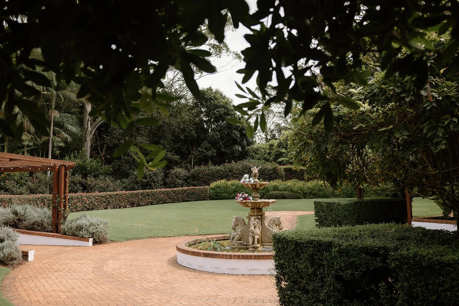 A wide view of Shambala Estate's private gardens on Tamborine Mountain.