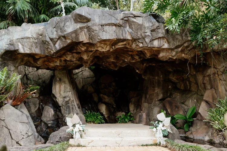 The Waterfall Grotto ceremony setting at Shambala Estate.