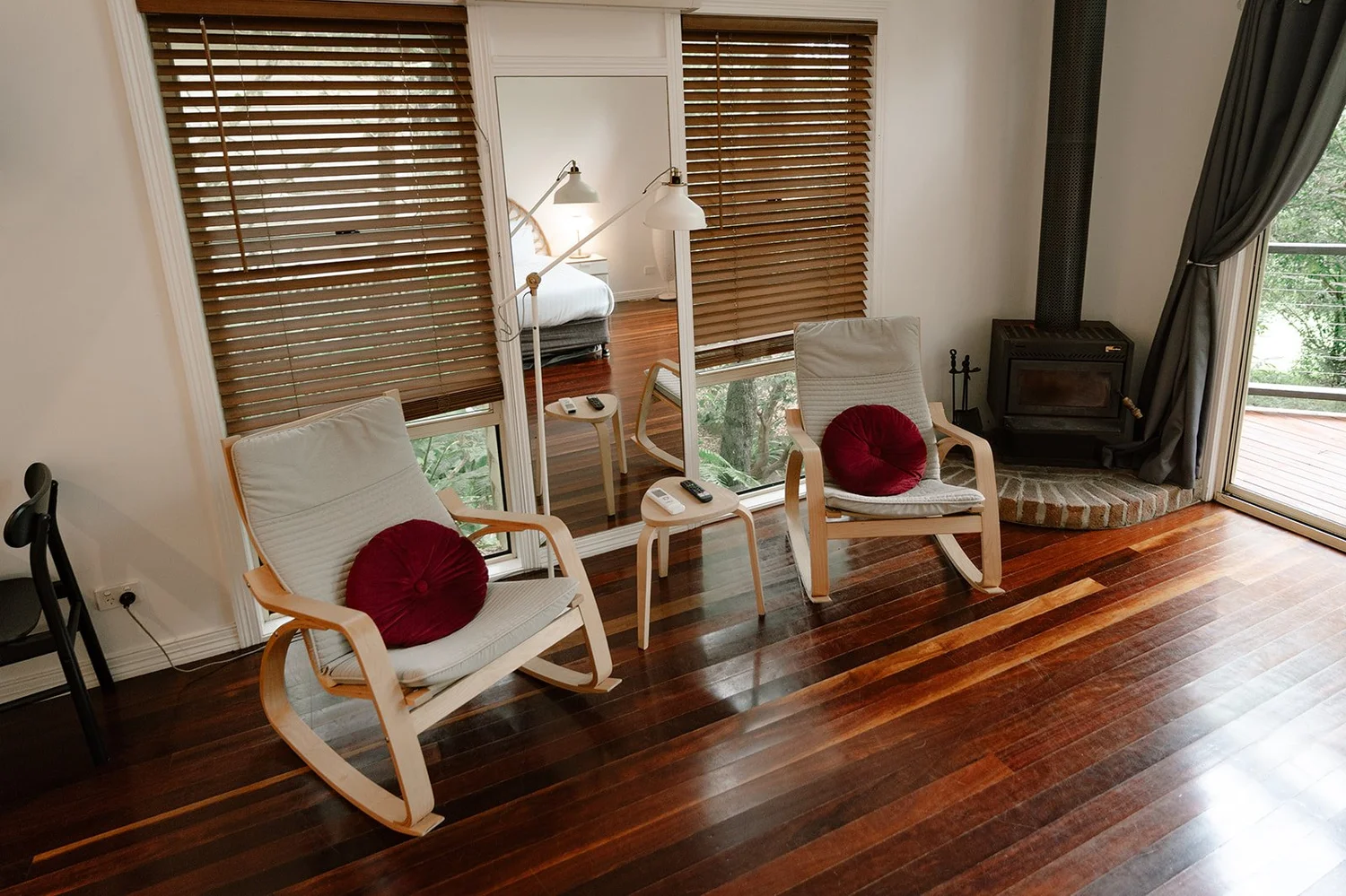 A welcoming Shambala cottage living room prepared for a relaxed wedding-weekend stay.