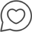 Black speech bubble with a heart inside