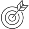 Black and white target with an arrow hitting the bullseye.