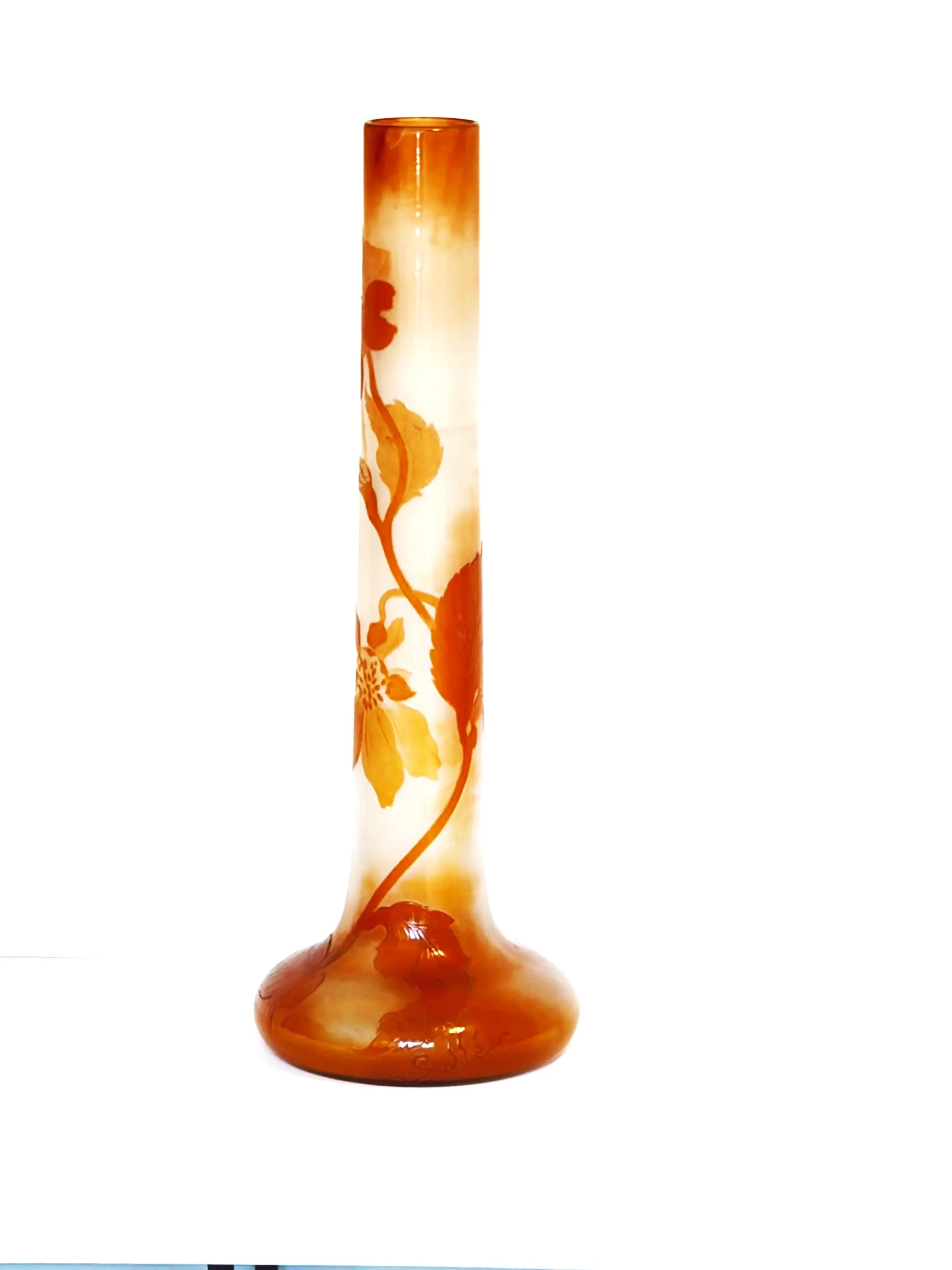 ÉMILE GALLÉ. Large vase of frosted and orange glass, late 19th century.