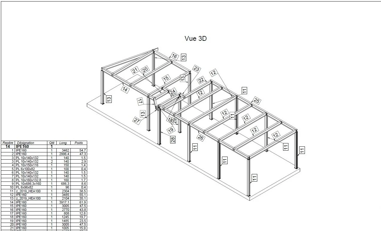 Vue 3D mezzanine métallique