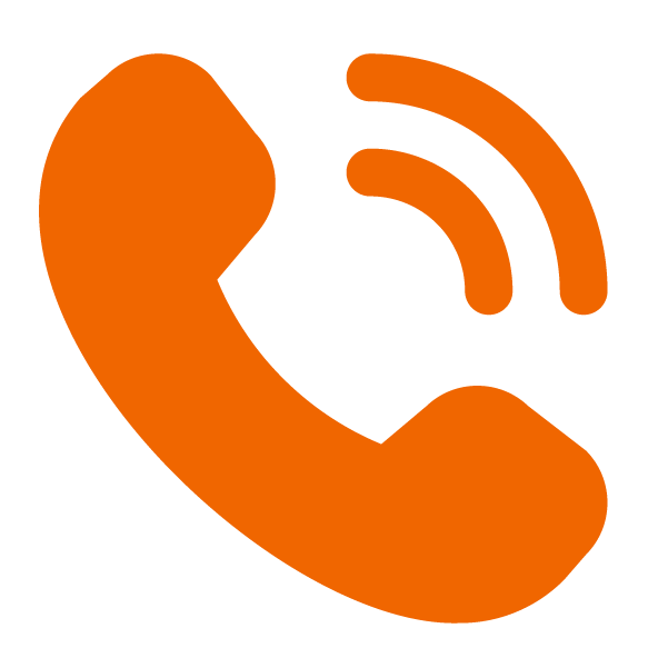 Orange telephone receiver with signal lines on a black background.