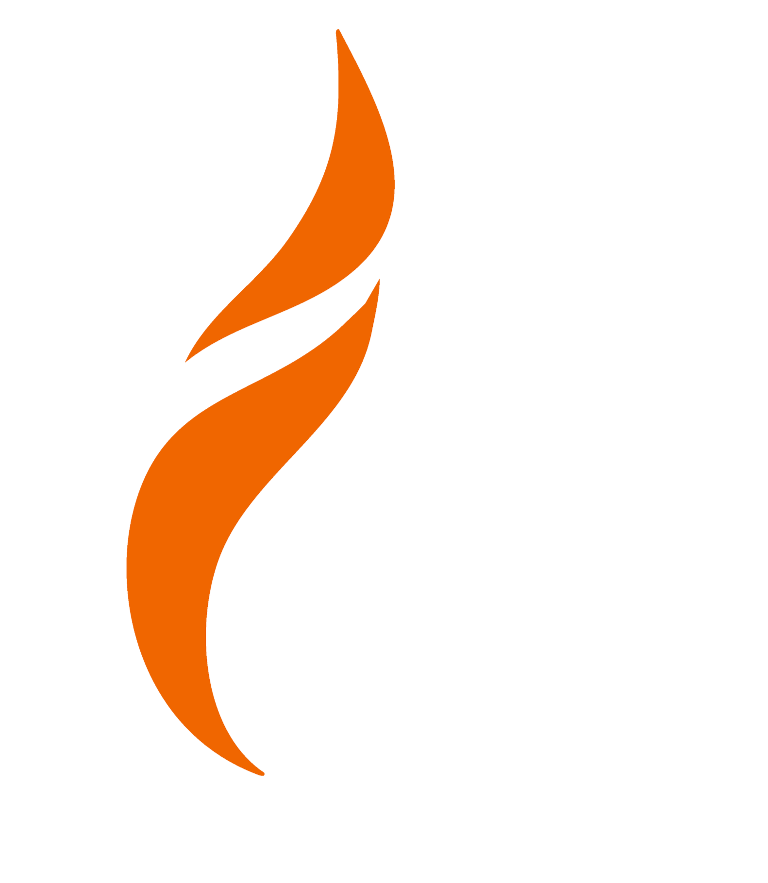 A stylized flame logo with orange and white flames on a black background.