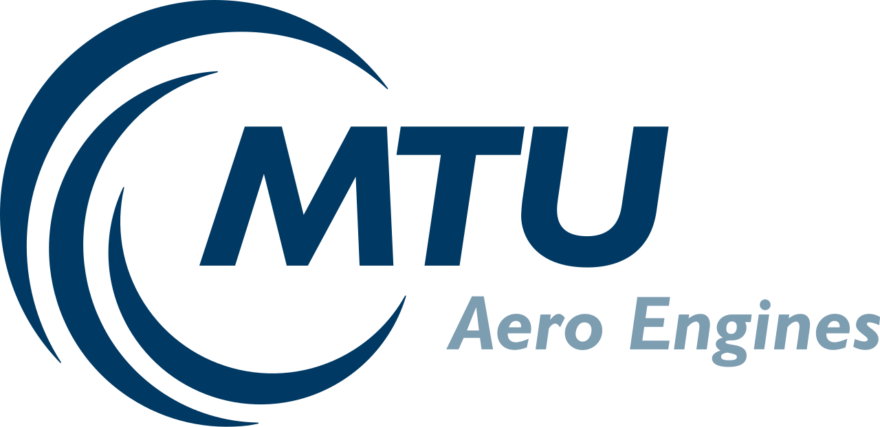 Logo von MTU Aero Engines, bestehend aus blauen Kreisen und dem Schriftzug 'MTU Aero Engines'.