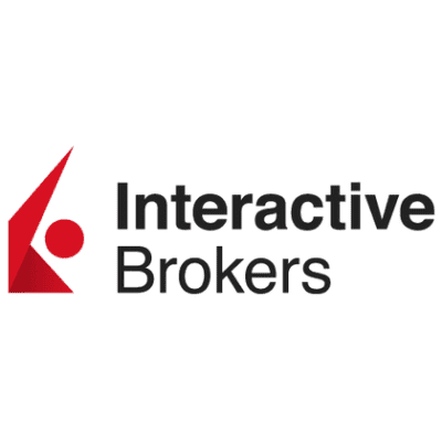Logo von Interactive Brokers mit rotem Symbol und schwarzem Text auf weißem Hintergrund.