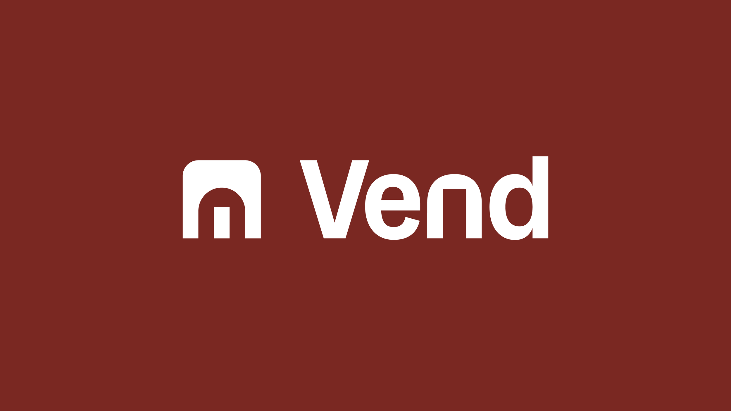 Logo mit einer roten Hintergrundfarbe, einem weißen Haus-Symbol und dem weißen Text 'Vend'.