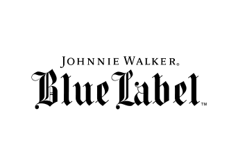 Black background with the white text 'Johnnie Walker Blue Label' in stylized fonts.