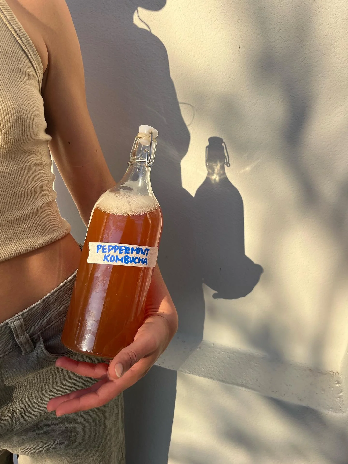 Peppermint kombucha this week, using black tea &amp; peppermint tea for fermentation