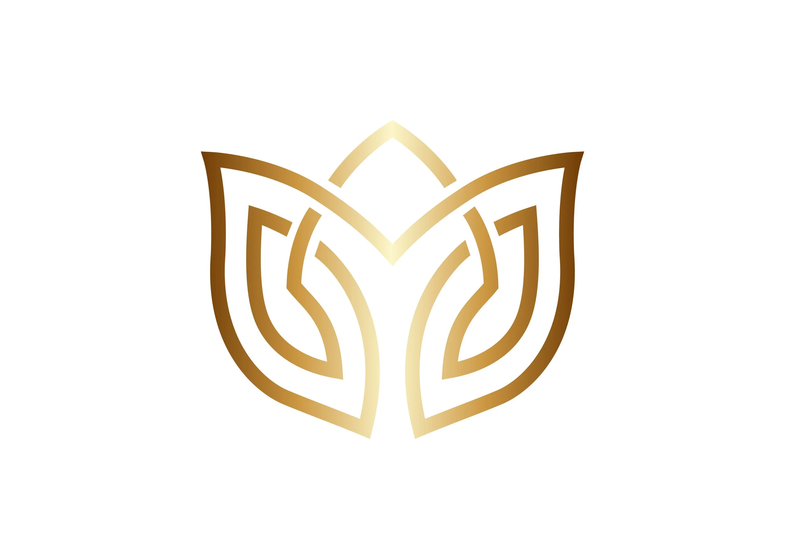 Een gestileerd bloemenlogo in gouden lijnen op een witte achtergrond.