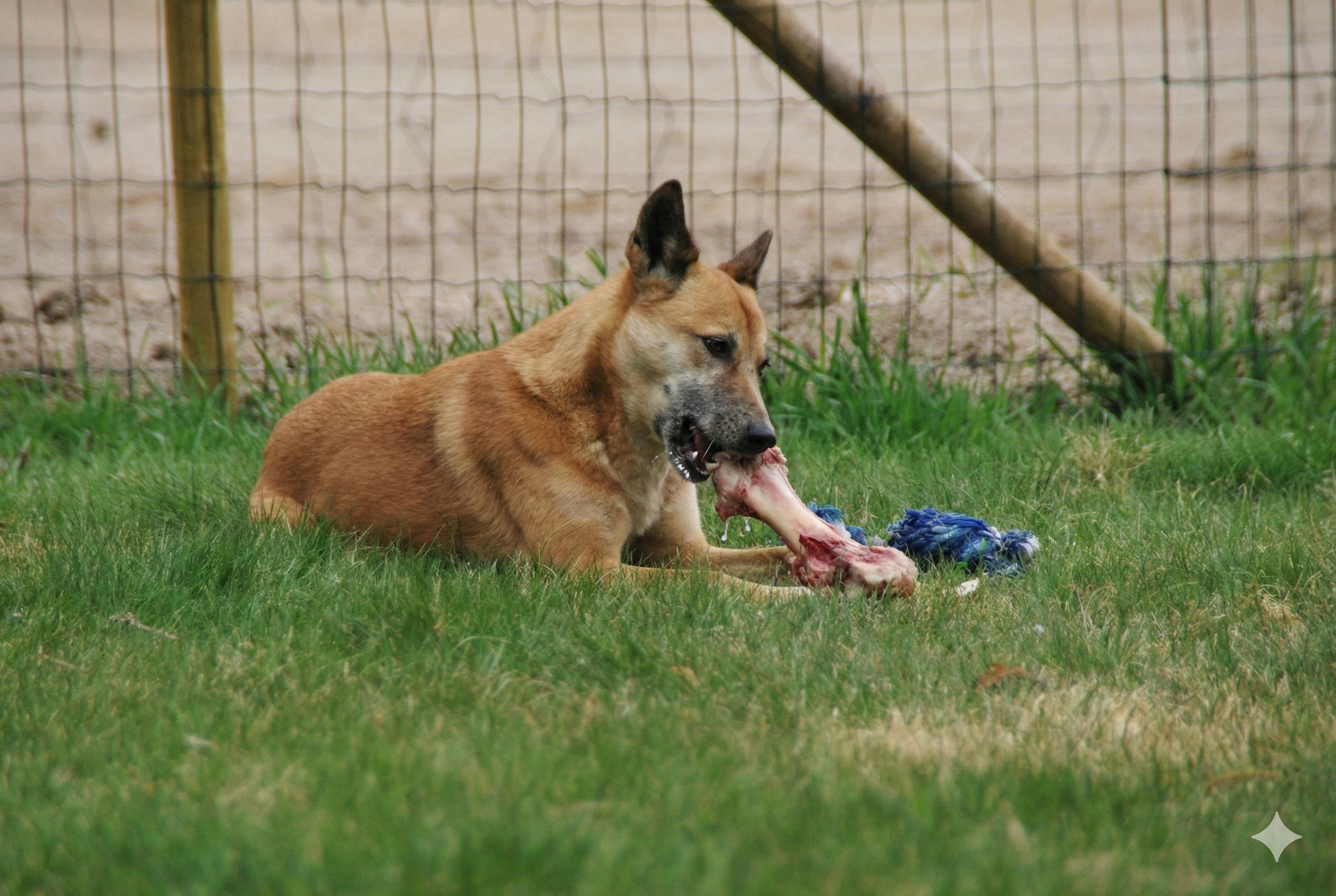 Truffles, one of my dogs, enjoying a moose bone | Solvang Gård