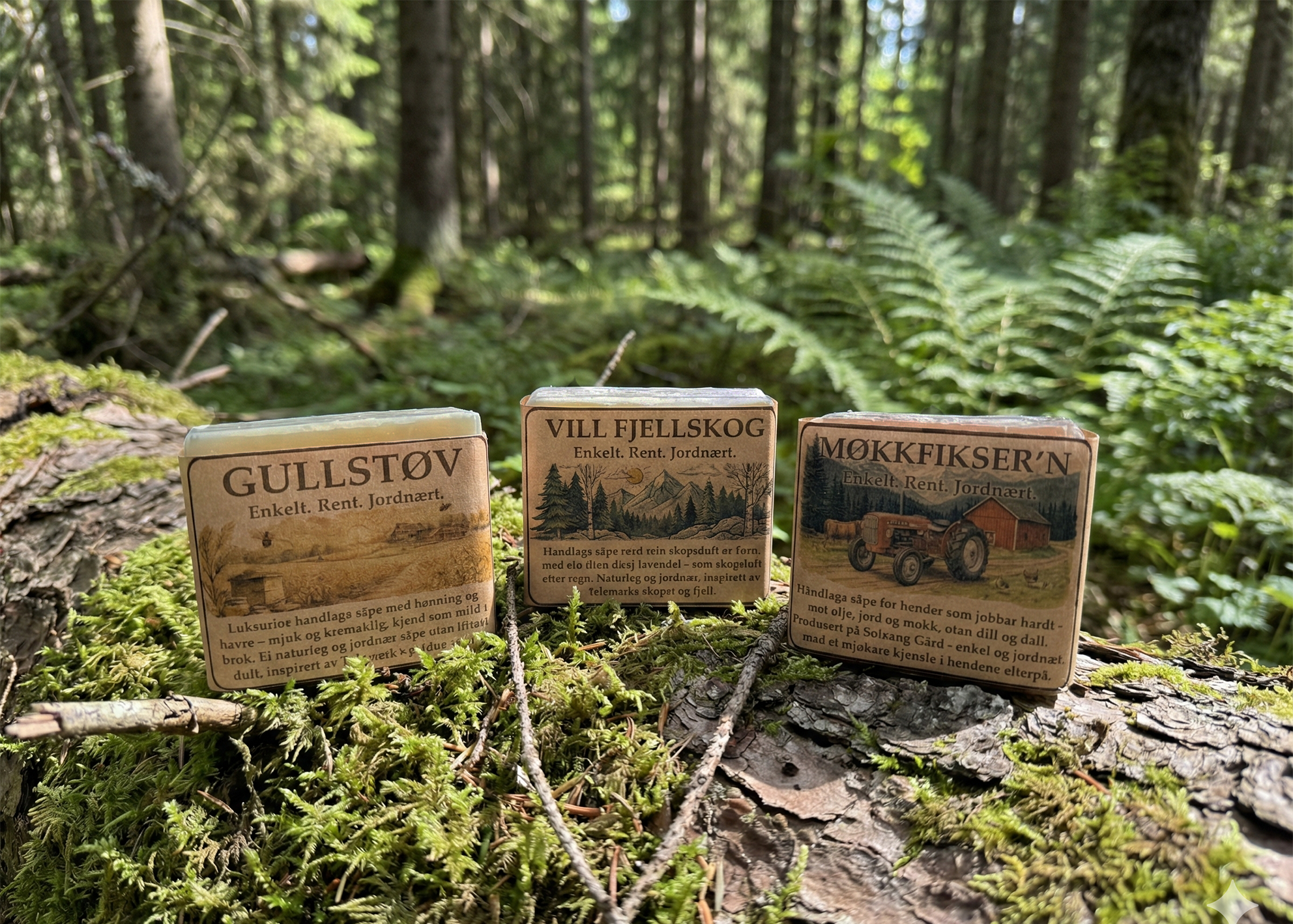 Såper med naturlige ingredienser håndlaget på Solvang Gård i Norge.