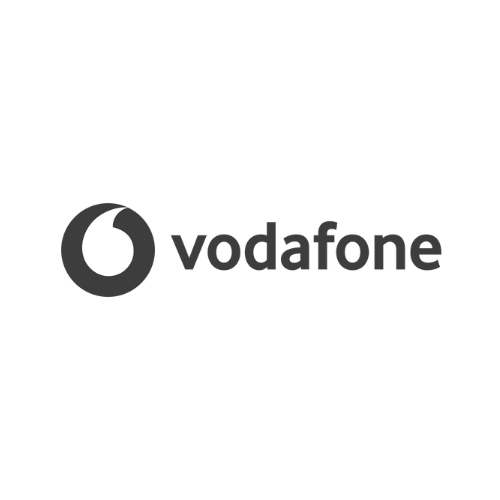 Vodafone logo in black and white.