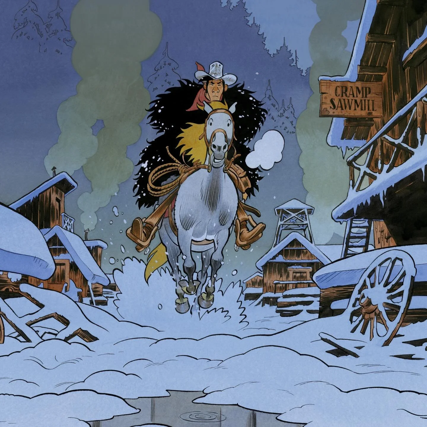 &laquo;&nbsp;Galop dans la neige&nbsp;&raquo;, troisi&egrave;me tirage de @matthieu.bonhomme pour ce bel hommage &agrave; Lucky Luke. Ce dessin remarquable a &eacute;galement &eacute;t&eacute; choisi pour la couverture du Journal de Spirou.

La longu