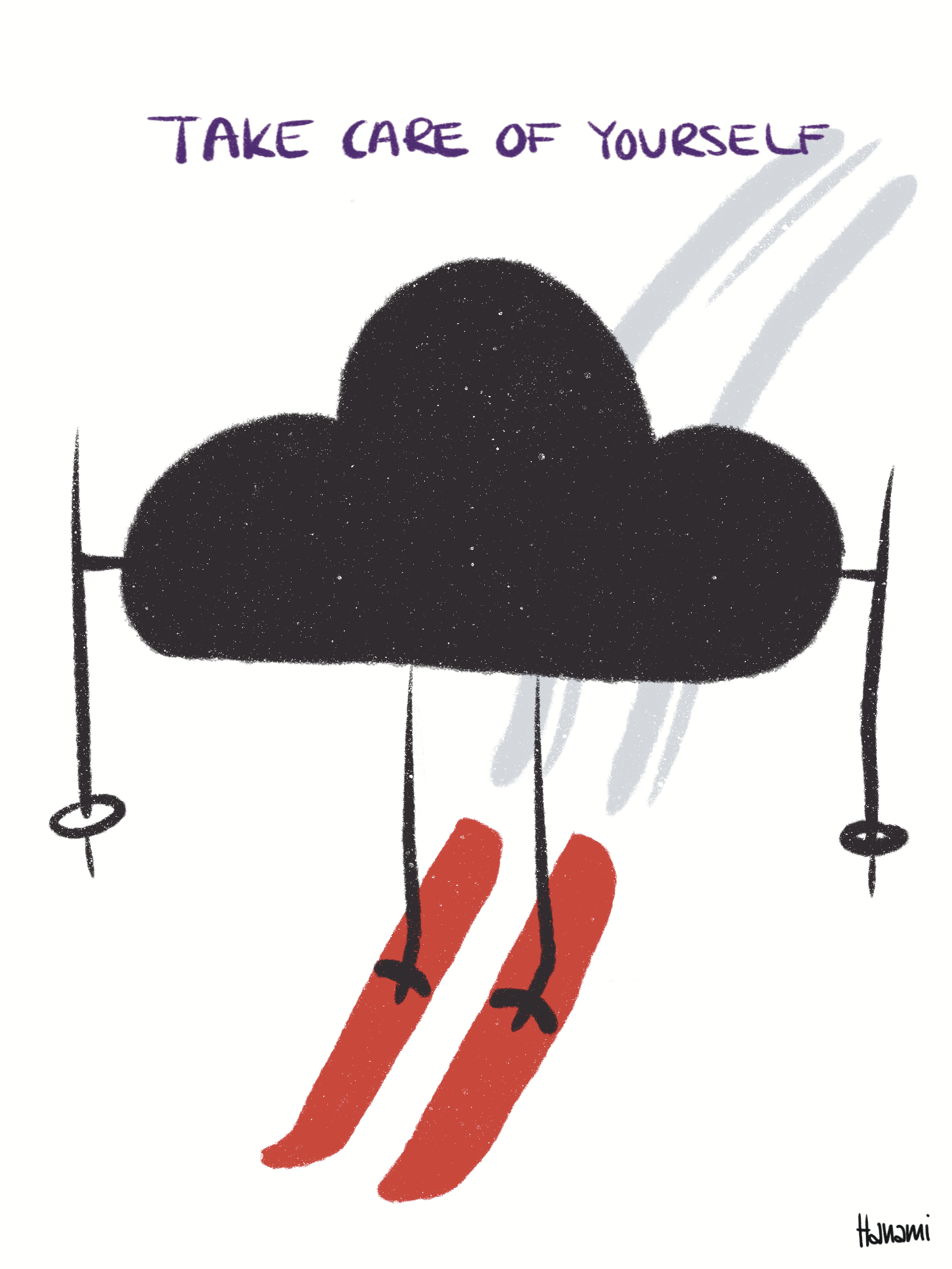 Postkarte Black Cloud - Ski