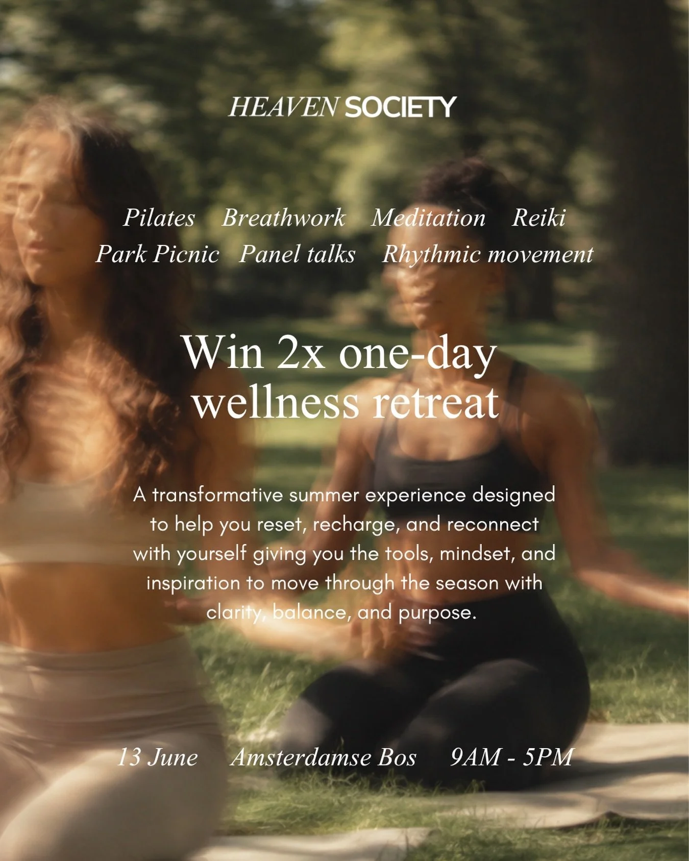 We&rsquo;re giving away 2x tickets to our upcoming wellness day in Amsterdam worth &euro;240✨

Expect a full day of movement, connection, music, nature, and inspiring experiences designed to help you recharge and reconnect 🤍

To enter:
&mdash; Follo