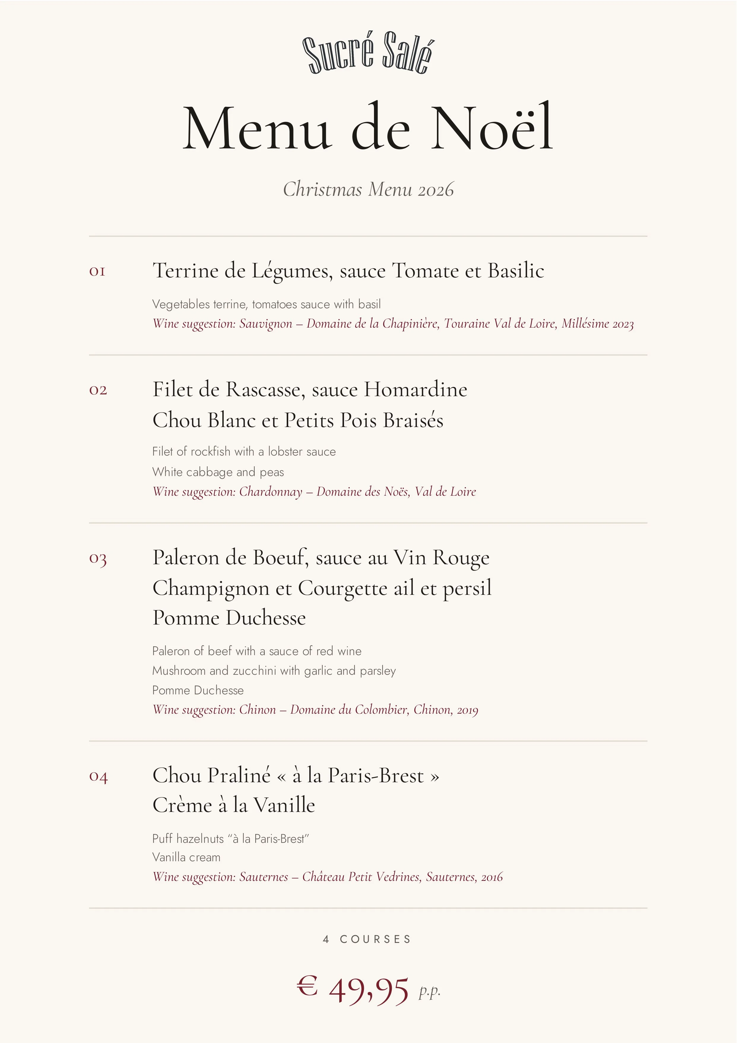 Christmas Menu 2026 - 4 courses pp.