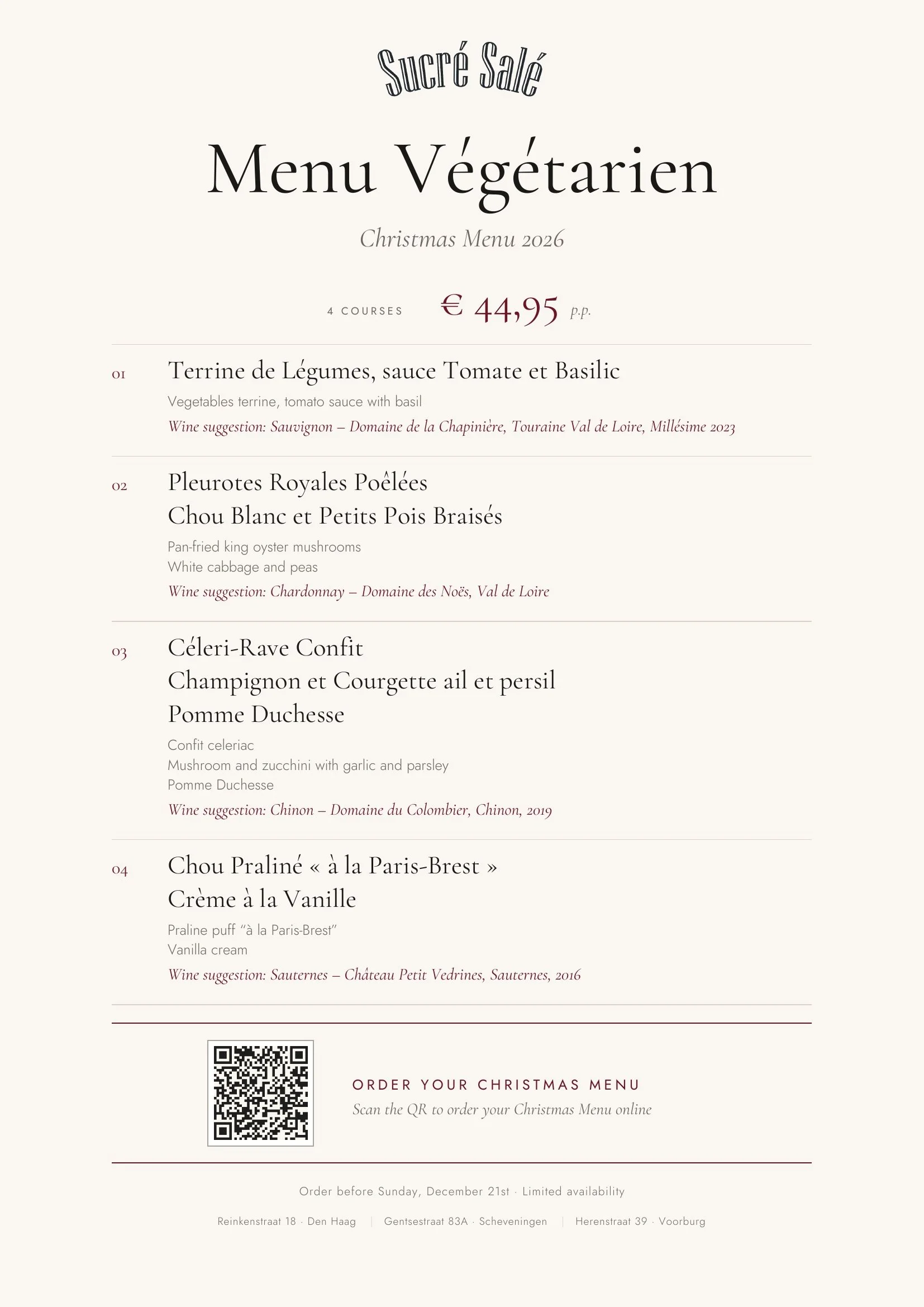 Vegetarian Christmas Menu 2026 – 4 Courses pp.