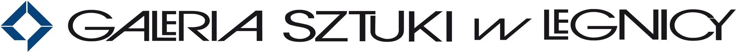 Logo for Galeria Sztuki w Legnicy, featuring a diamond-shaped icon and Polish text.