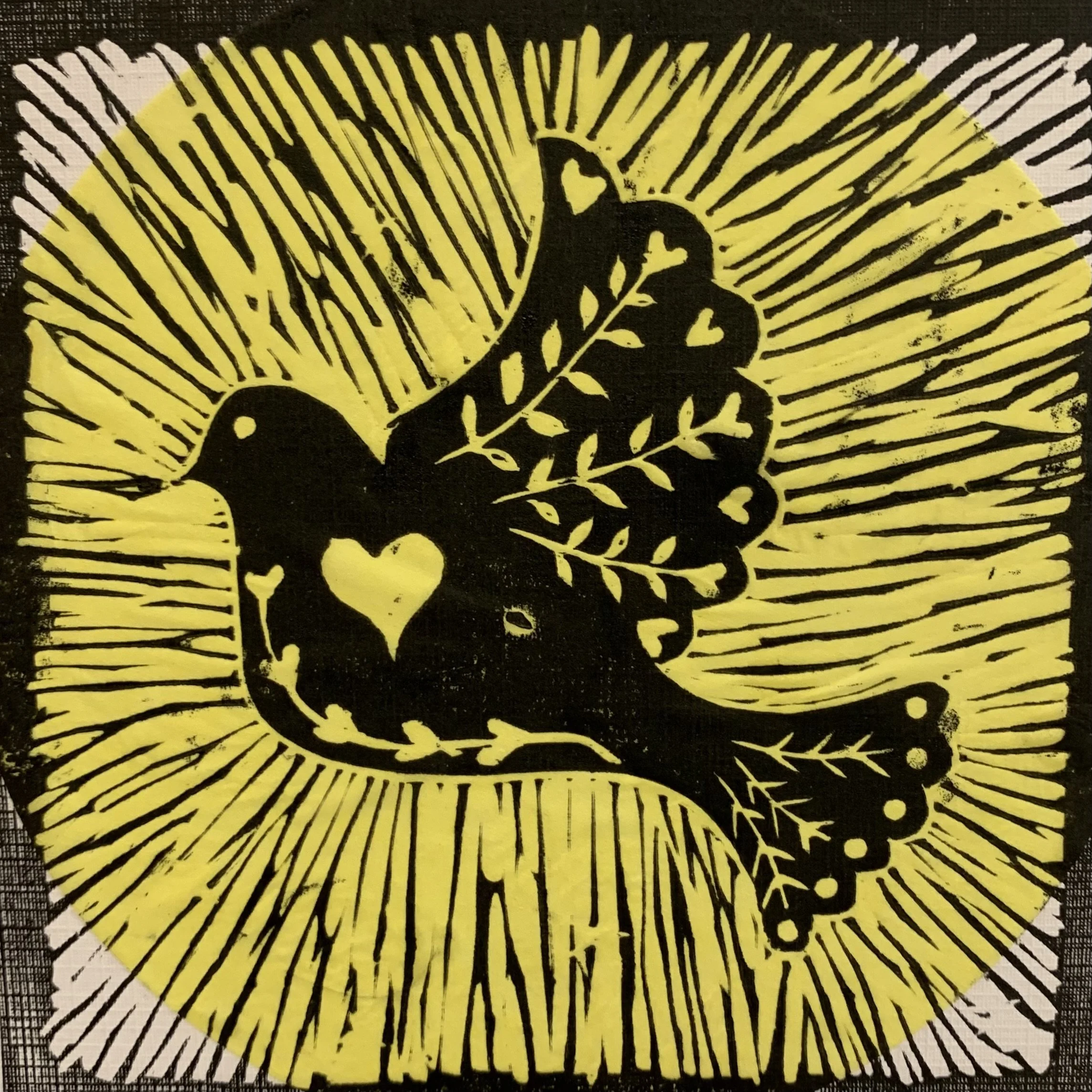 Lino print of a dove