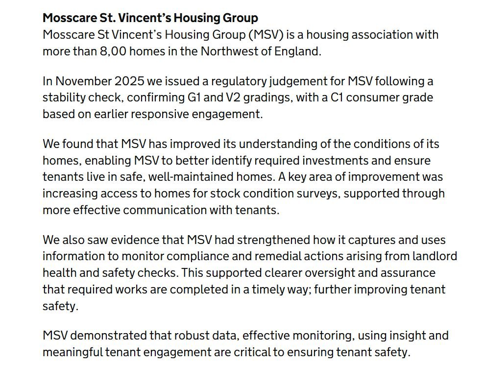MSV Housing featured as data and insight case study in Regulator of Social Housing's 2026 Casework Review
