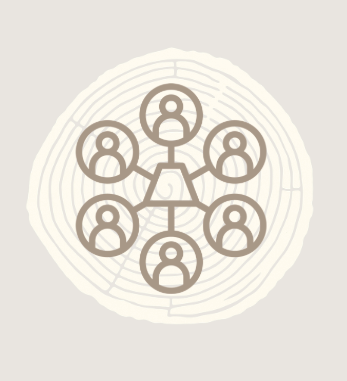 Diagram of a network with a central node connected to six surrounding nodes, each representing a person.