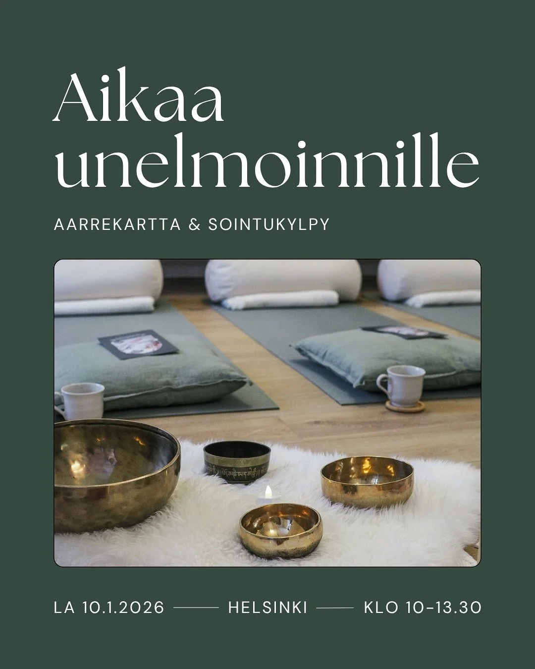 Aikaa unelmoinnille -ty&ouml;paja tulee taas la 10.1.2026, t&auml;ll&auml; kertaa uuden vuoden teemalla h&ouml;ystettyn&auml; ✨

Milt&auml; n&auml;ytt&auml;&auml; sun vuotesi 2026? Mit&auml; toivot sen tuovan tullessaan: lis&auml;&auml; rauhaa, iloa,