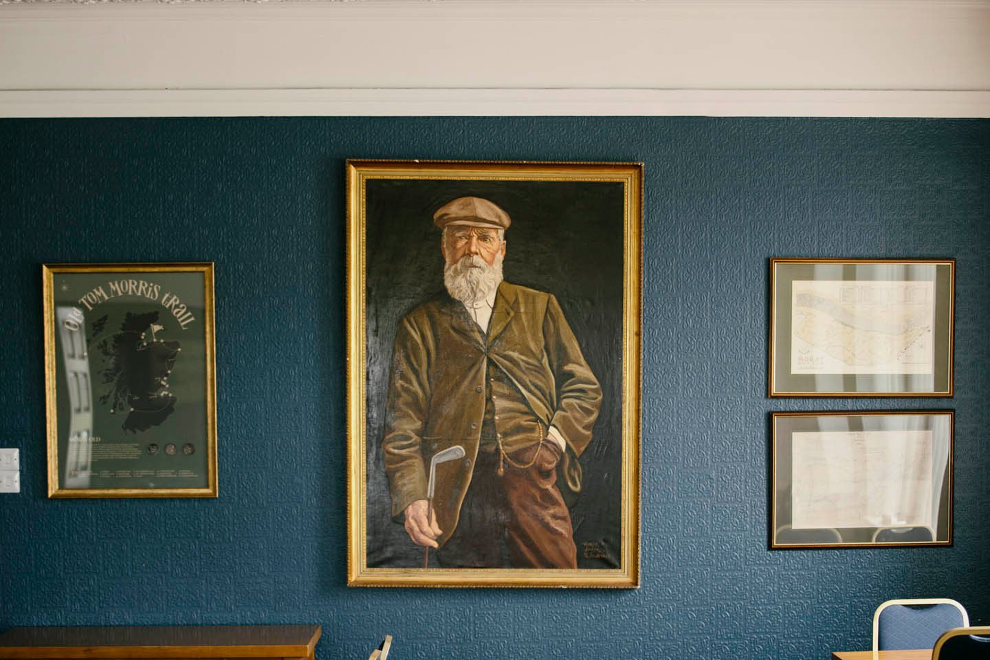Old Tom Morris picture hanging in Moray Golf Club clubhouse
