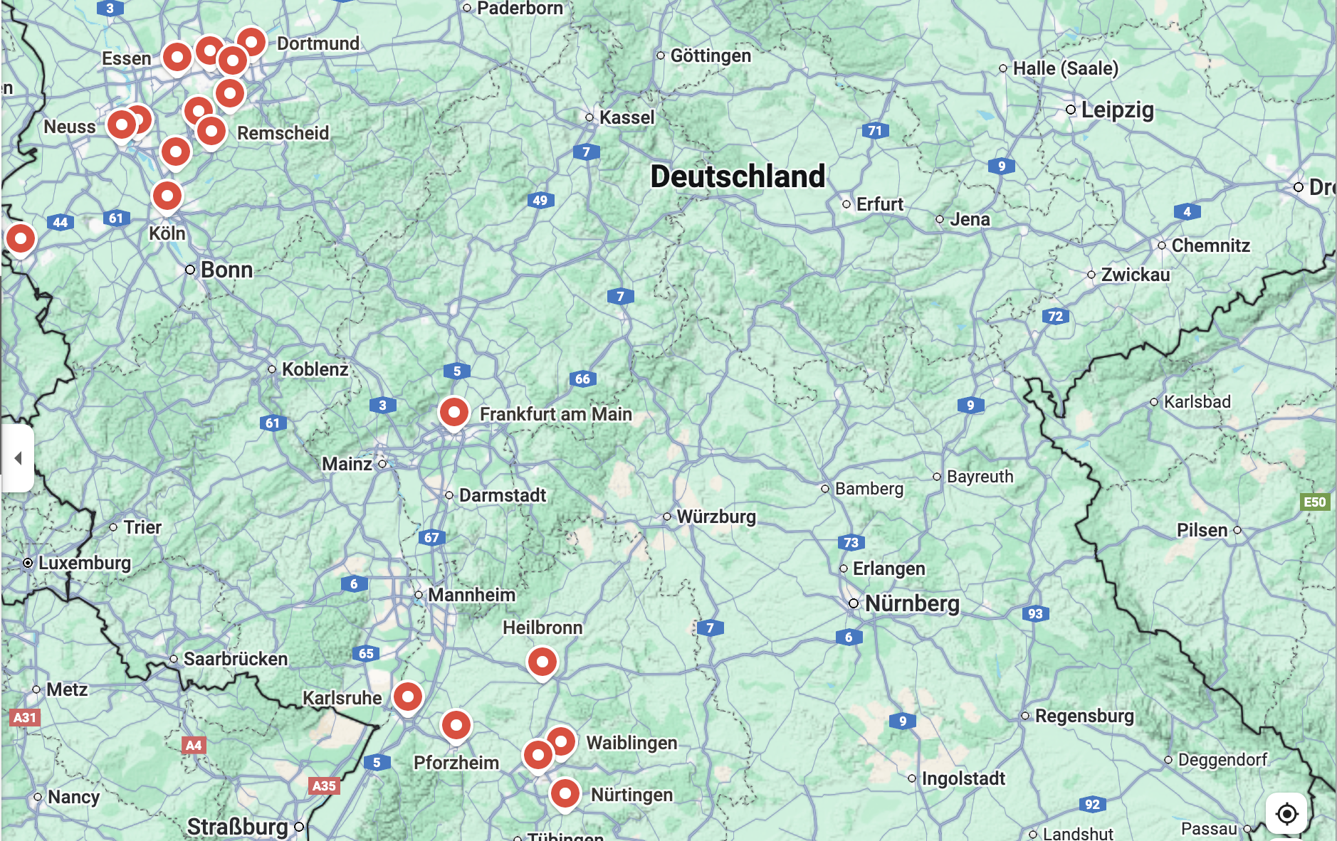 Übersicht der aktuellen Orte an denen Vunt tätig ist