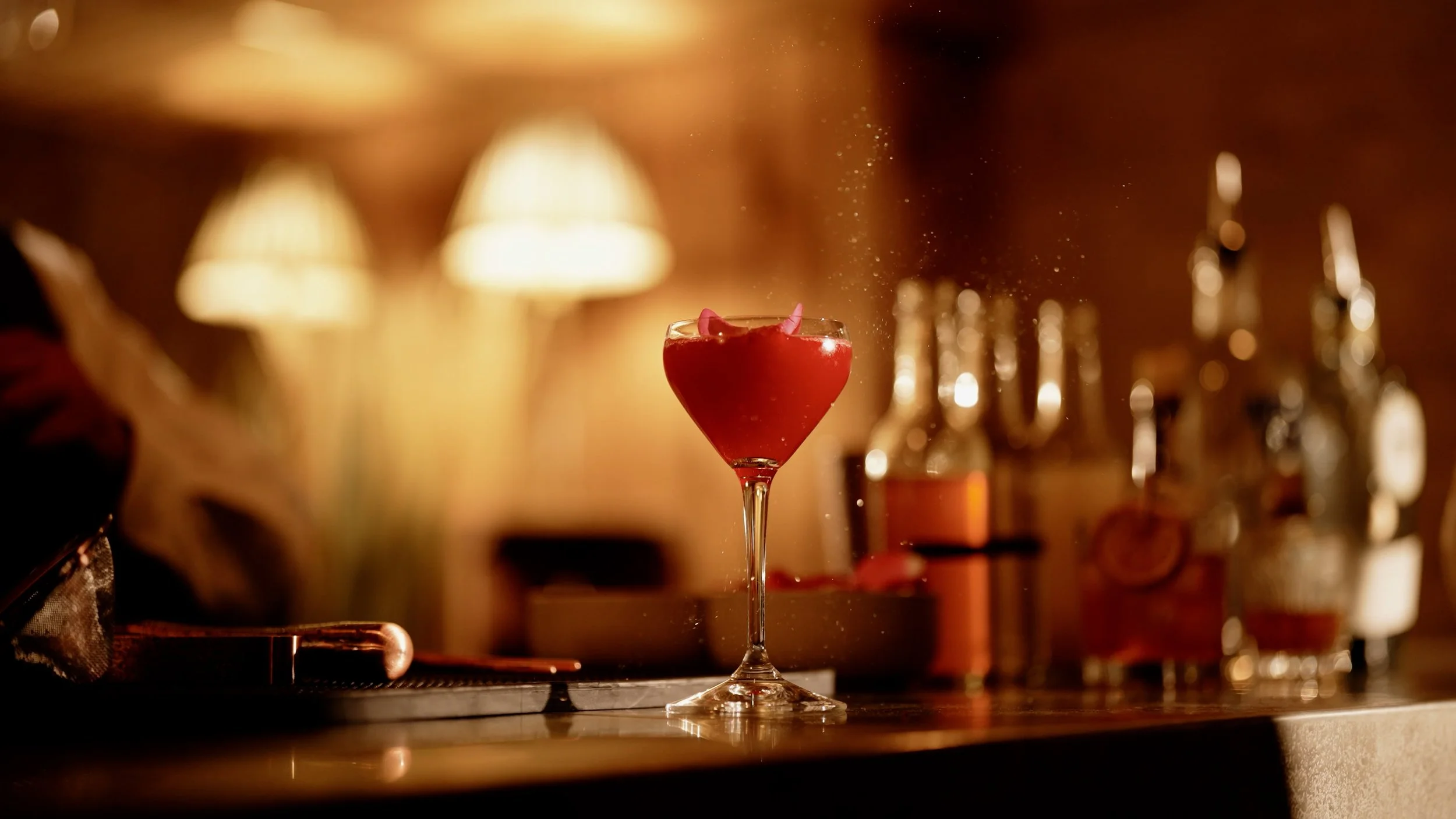 Cocktail served at the bar during an evening event at Oxleaze Barn