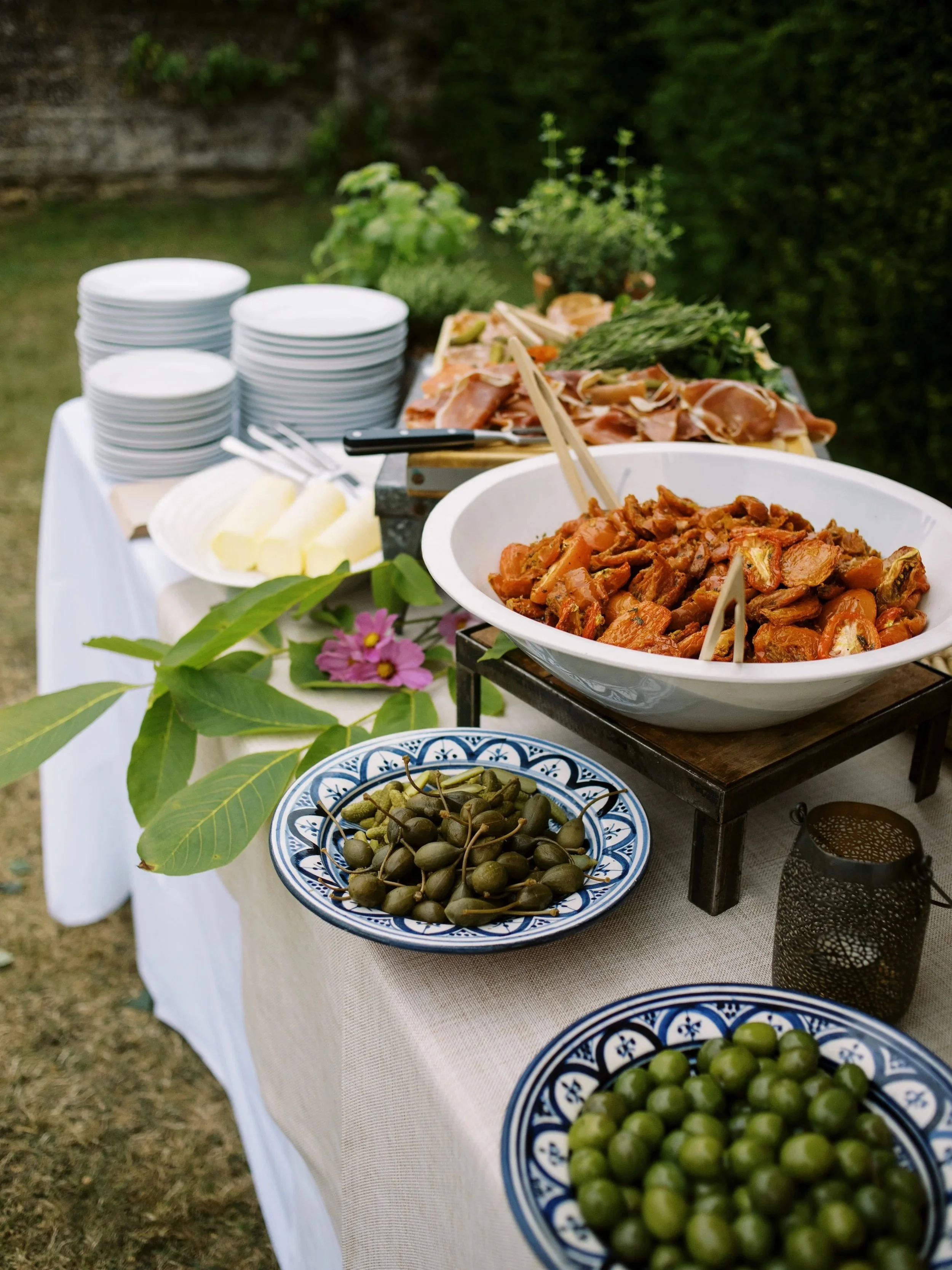 Outdoor event buffet by Ross & Ross Events at Oxleaze Barn, Cotswolds