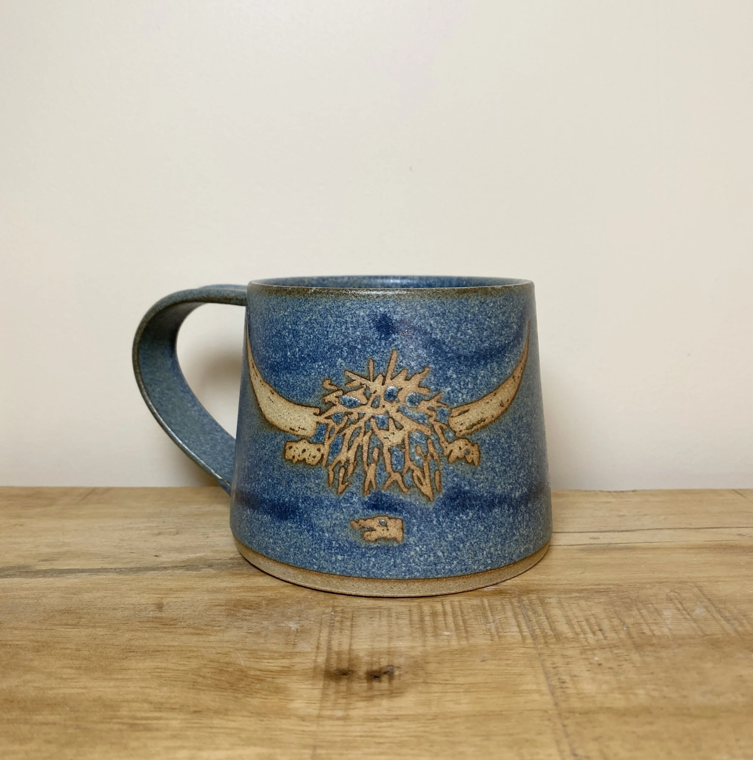 Blue highland cow mug