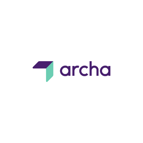 The image shows a logo with a stylized number 7 in purple and teal, followed by the word "archa" in purple letters.