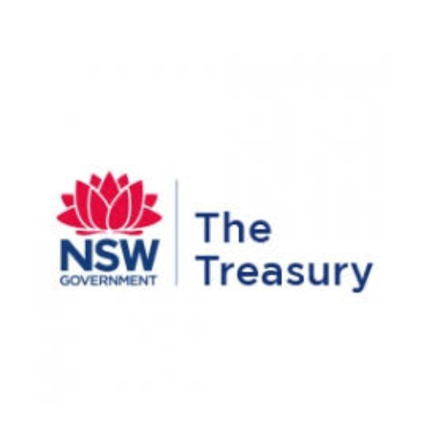 Logo of New South Wales Government Treasury featuring a red stylized flower and the text "NSW Government" and "The Treasury".