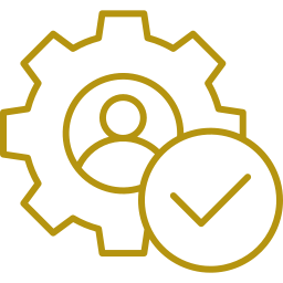 Icon of a gear with a person inside and a checkmark in front, symbolizing user settings or verified user management.