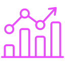 Line graph with upward trend and bar chart in purple color.