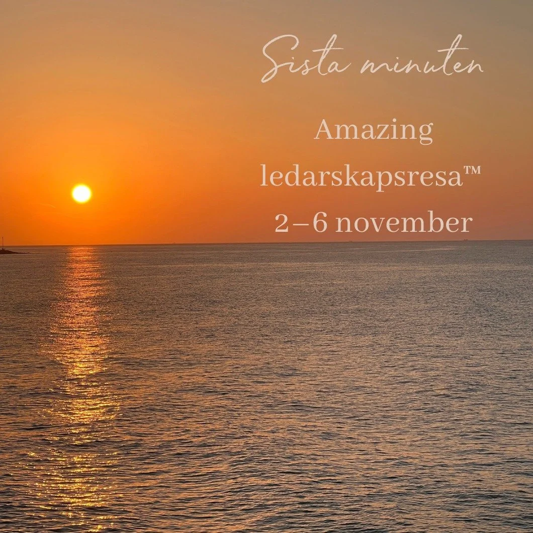 ✨Amazing ledarskapsresa&trade; till Spanien &ndash; 2&ndash;6 november✨

T&auml;nk dig fem dagar i solen.
Dagar d&auml;r du inte beh&ouml;ver prestera.
D&auml;r du f&aring;r sl&auml;ppa titlar, krav och roller &ndash; och ist&auml;llet landa i dig.

