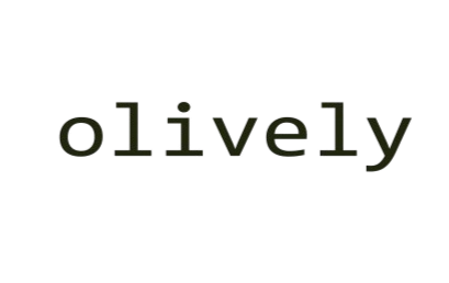 La palabra 'olivey' en letras verdes oscuras sobre fondo negro, marca de cosmetica natural